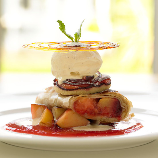 Warm Plum Strudel with Ginger Bread ice cream