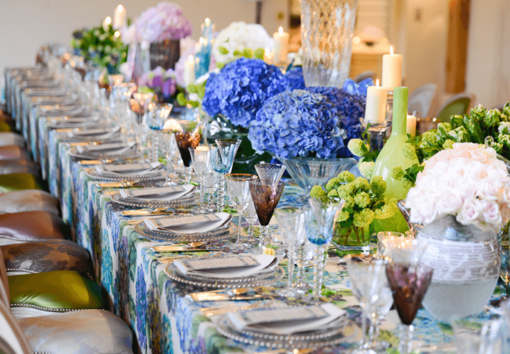 catering dining table and bouquets, event